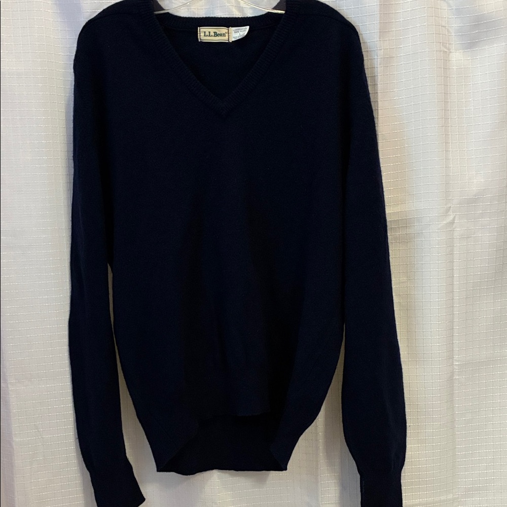 L.L. Bean Men's L Navy Blue V-Neck Sweater Scottish Wool